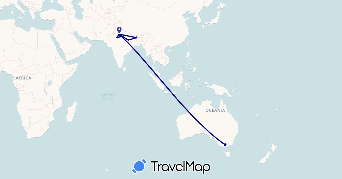 TravelMap itinerary: driving in Australia, India, Malaysia (Asia, Oceania)
